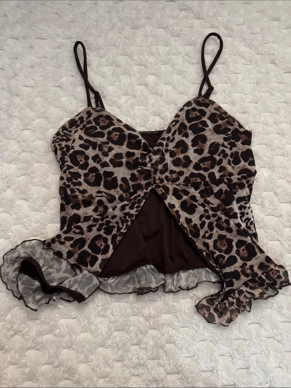 Leopard Print Sleeveless Cami Top For Layering Over- Brown